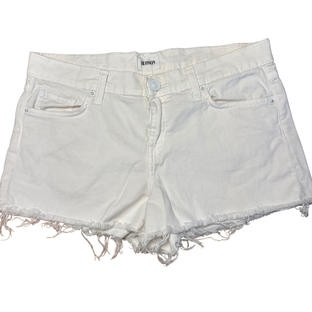 Hudson White Frayed Hem Denim Shorts Size 26
